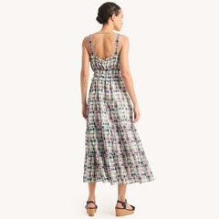 Plaid Square-Neck Midi Dress,Navy,large