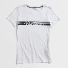 STRIPE SEQUIN LOGO T-SHIRT,Bright White,large