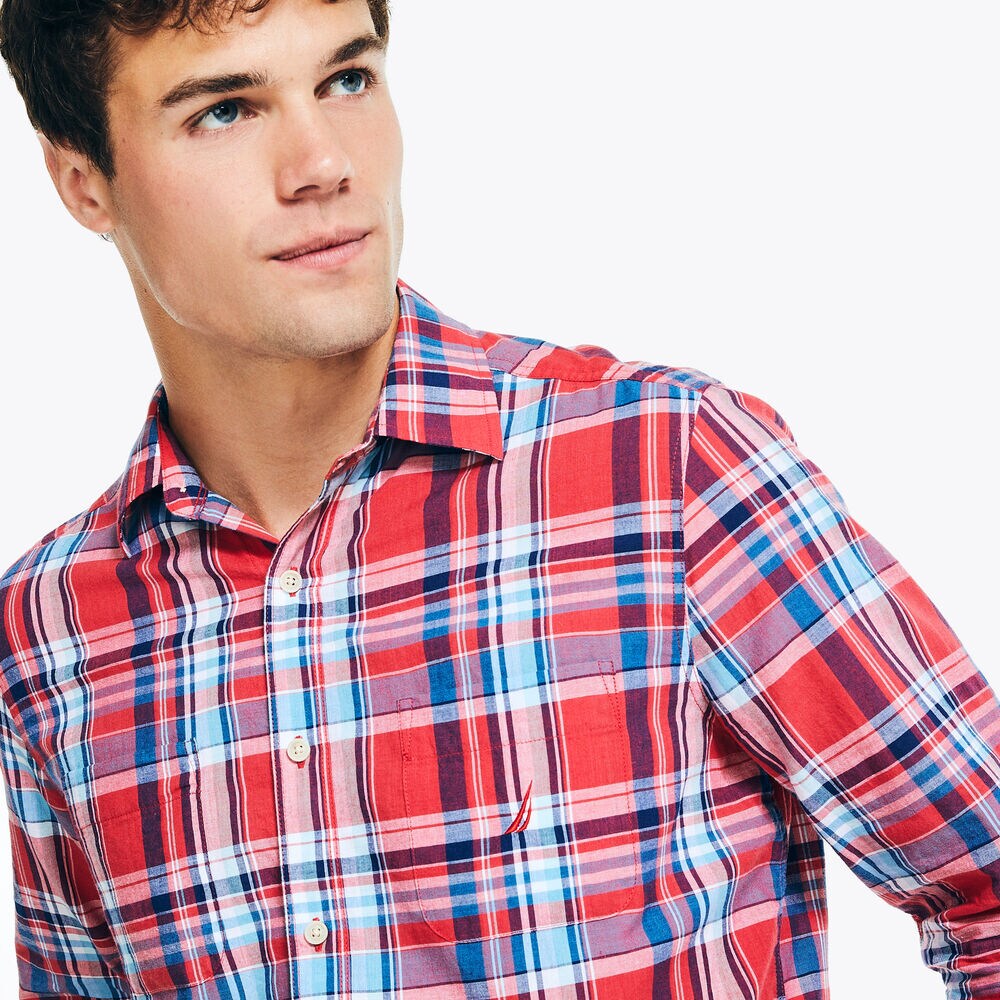Madras Plaid Shirt,Sailor Red,large