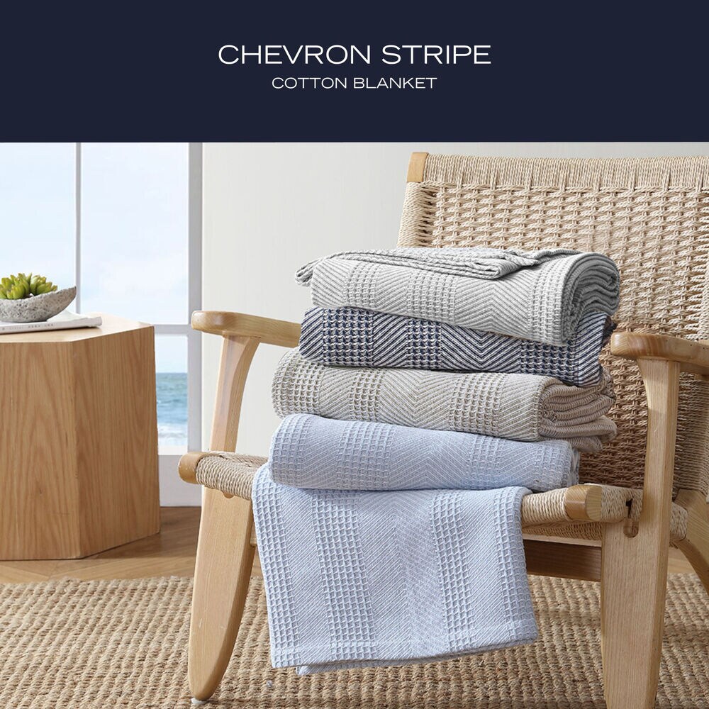 Chevron Blue King Blanket,Sea Mist,large