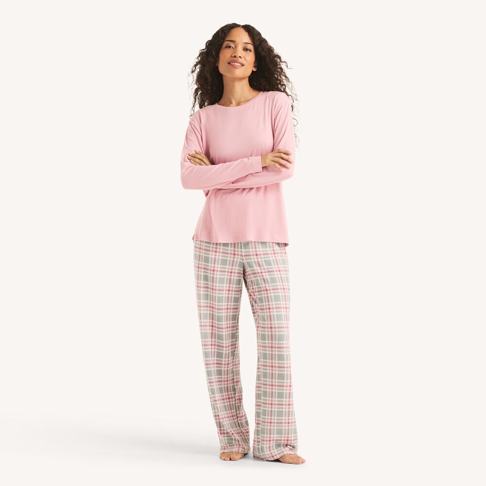 Plaid Pajama Pant Set,Grey Heather,large