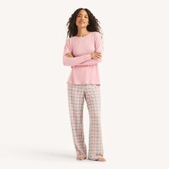 Plaid Pajama Pant Set,Grey Heather,large