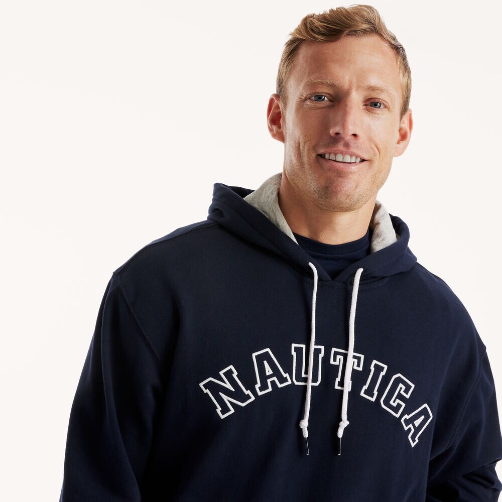 Nautica Men's Sustainably Crafted Logo Hoodie – Navy, Medium, Fleece-Lined Pullover With Kangaroo Pocket