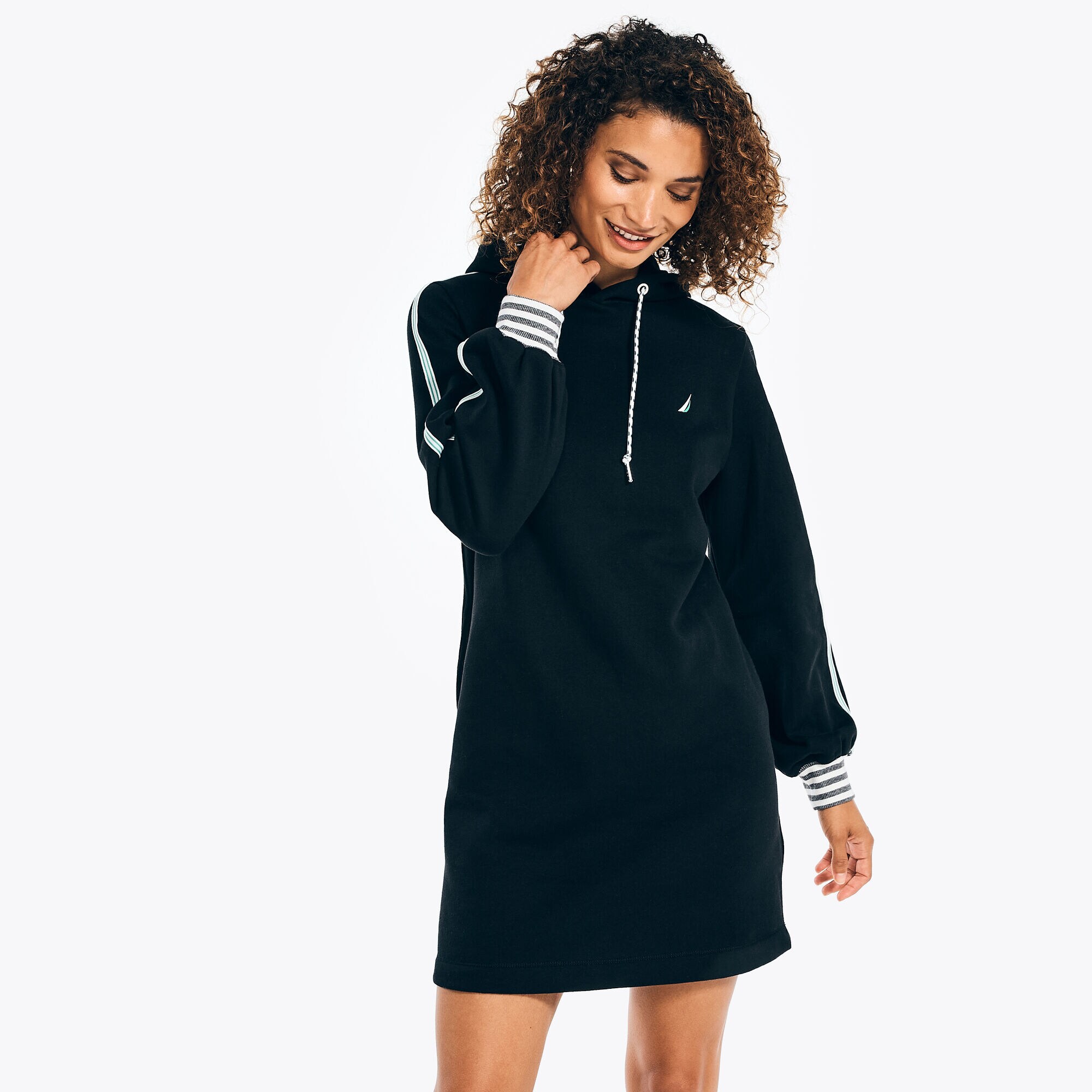 FLEECE HOODIE DRESS,True Black,large