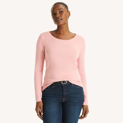 Scoop-Neck Long-Sleeve T-Shirt,Sunguard Red,large