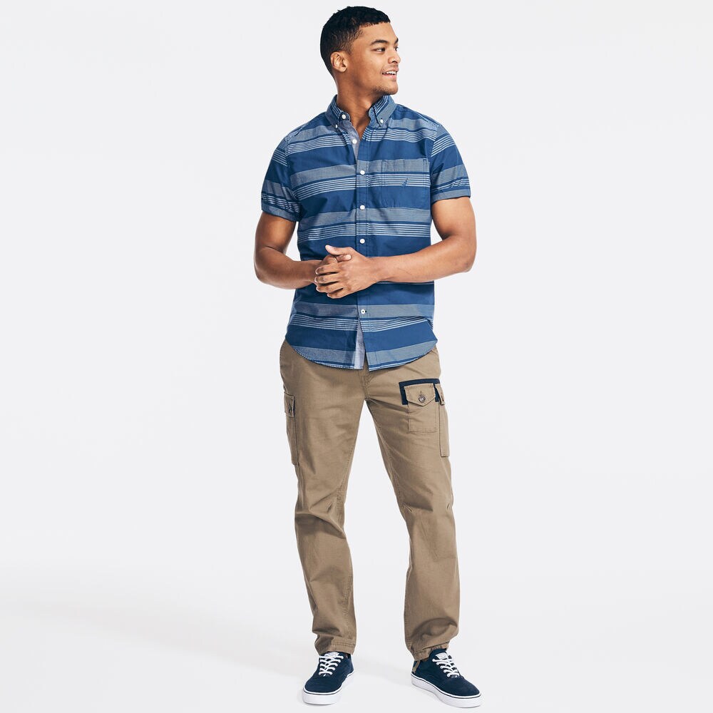 Classic Fit Striped Poplin Button Down,Estate Blue,large