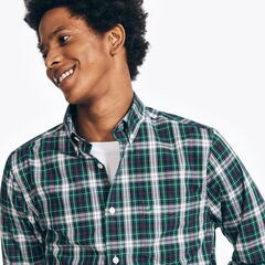 Slim Fit Wrinkle-Resistant Plaid Shirt,Spruce,large