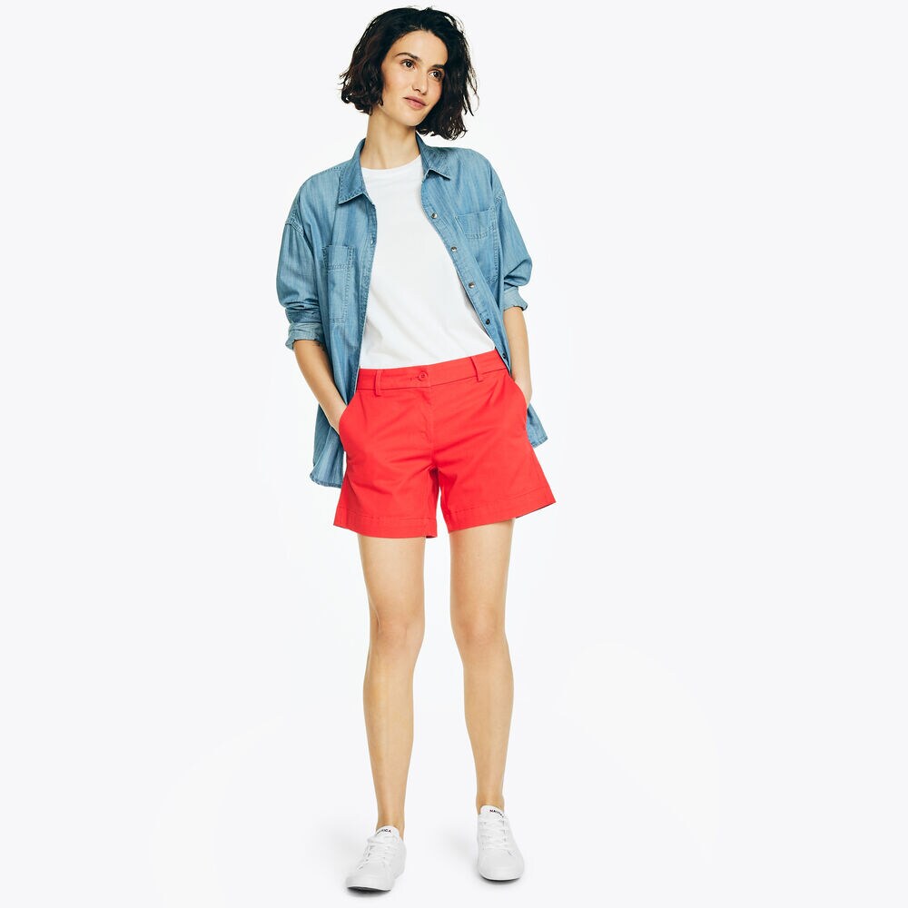 6" STRETCH-TWILL SHORT,Tomato,large
