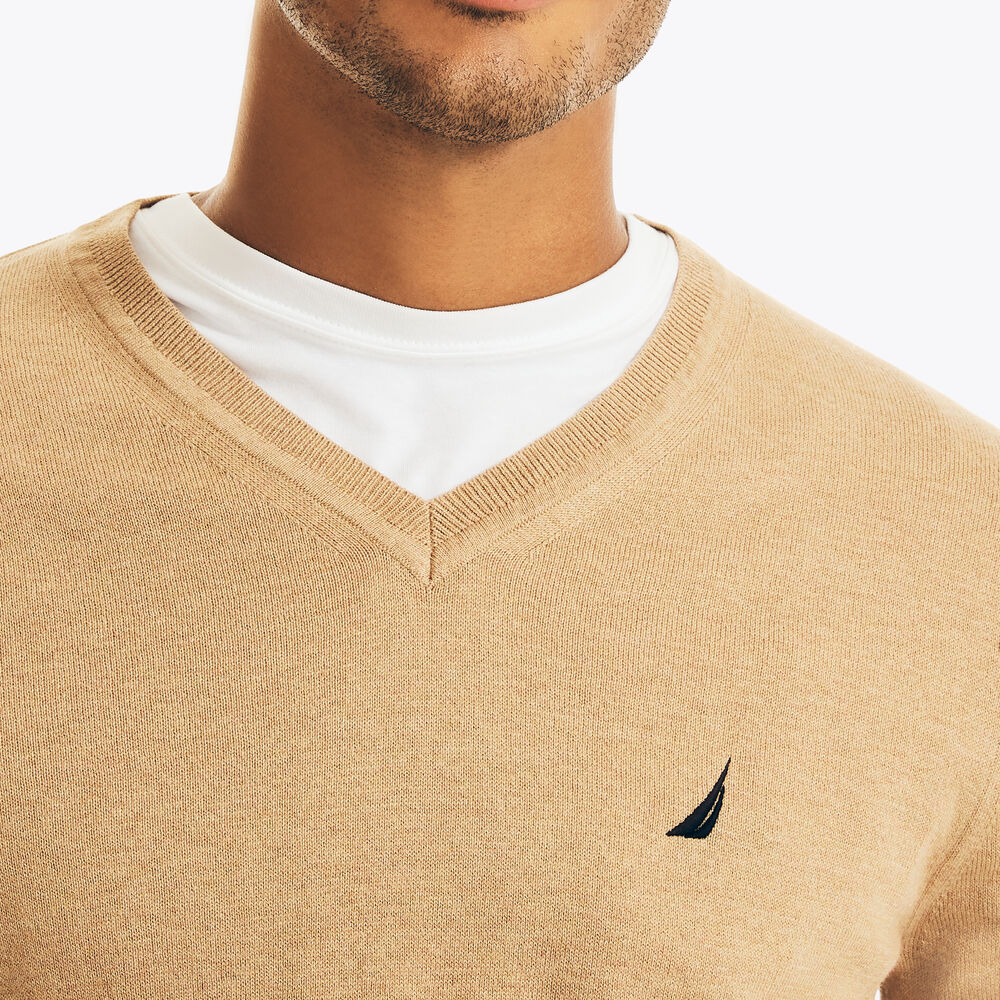 NAVTECH V-NECK SWEATER,Camel Heather,large