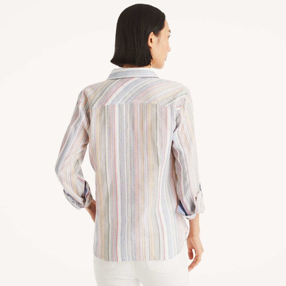 Striped Button-Up Shirt,Pink,large