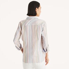 Striped Button-Up Shirt,Pink,large