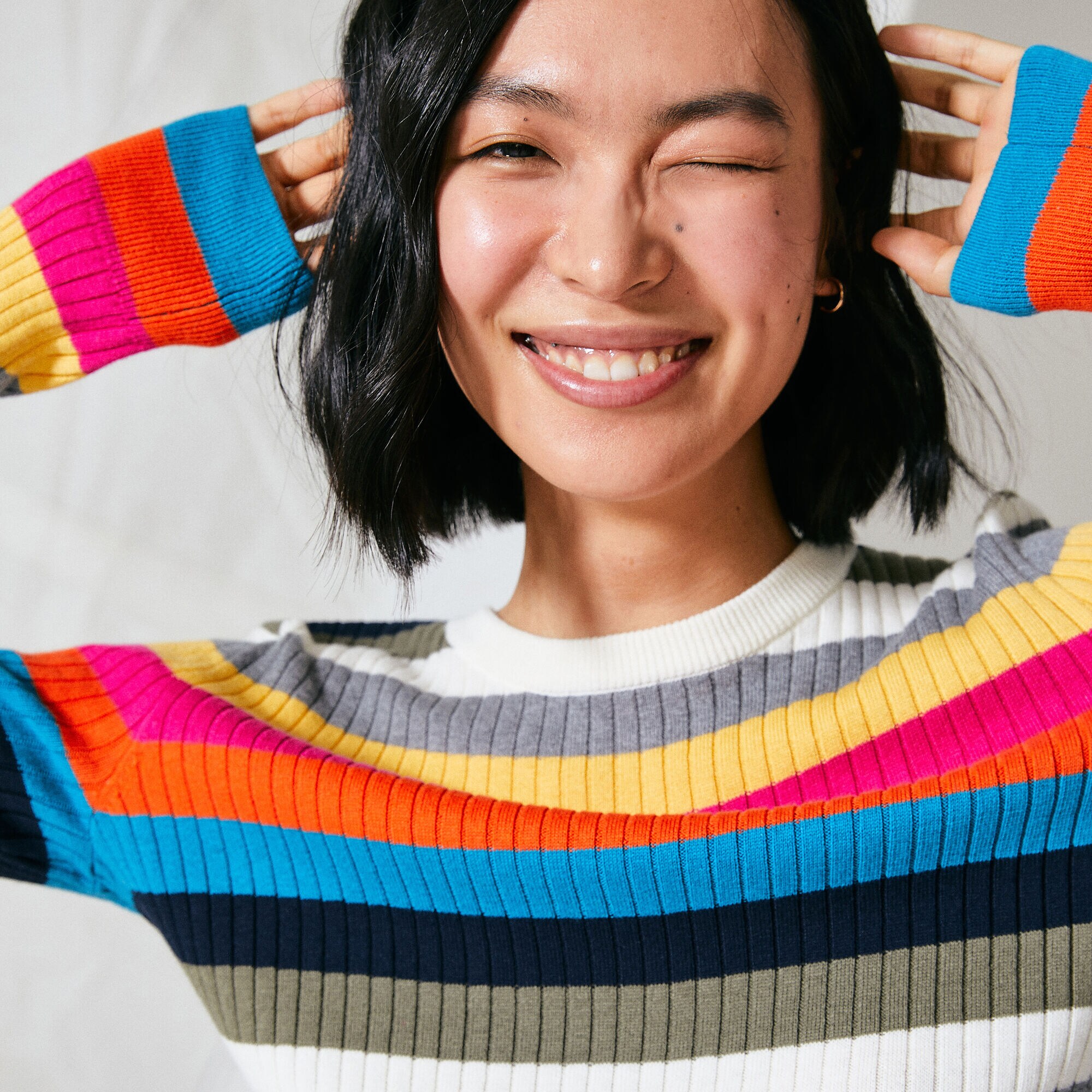 SUSTAINABLY CRAFTED MULTICOLOR STRIPE RIB-KNIT SWEATER,Marshmallow,large