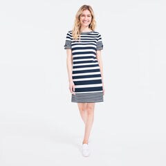 SUSTAINABLY CRAFTED STRIPED TIE-SLEEVE DRESS,Stellar Blue Heather,large