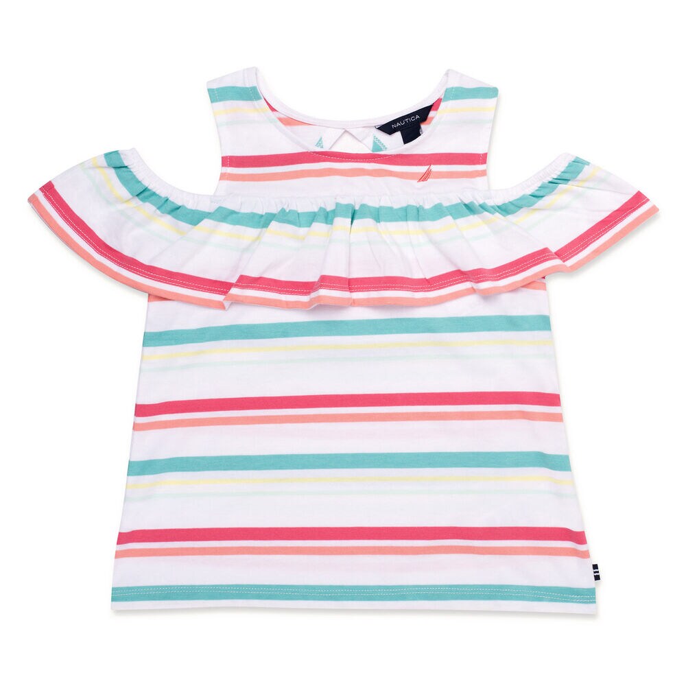 Little Girls' Striped Ruffled Top (4-6X),Firey Red,large
