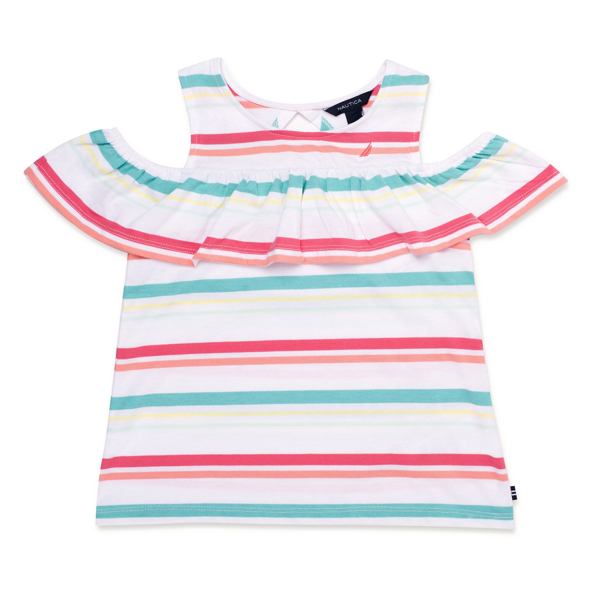 Little Girls' Striped Ruffled Top (4-6X),Firey Red,large