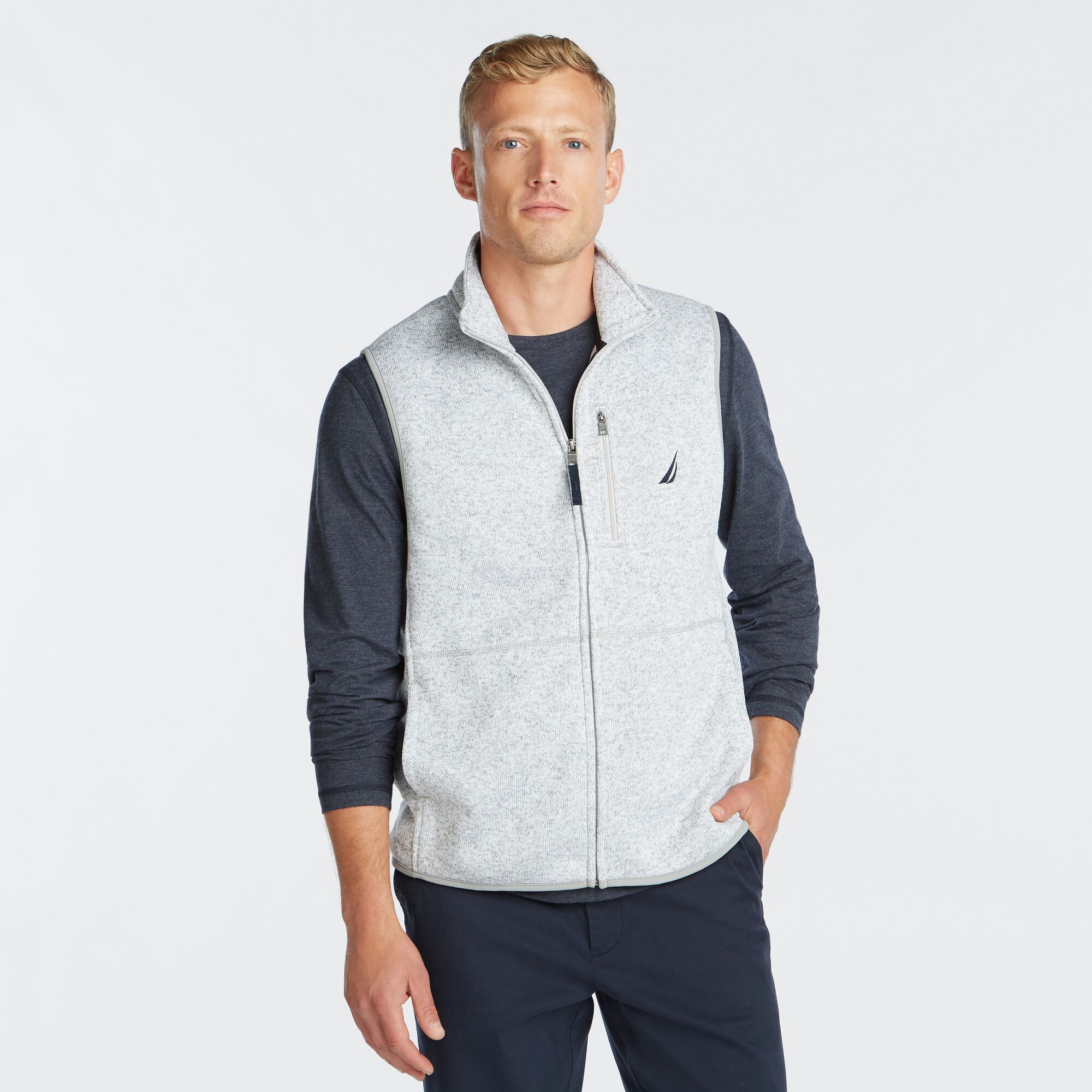 SWEATER FLEECE VEST,Bright White,large