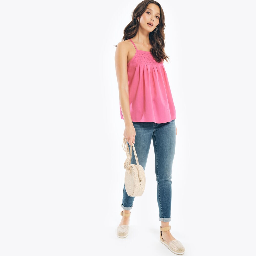 LATTICE PINTUCK TANK TOP,Cabana Pink,large