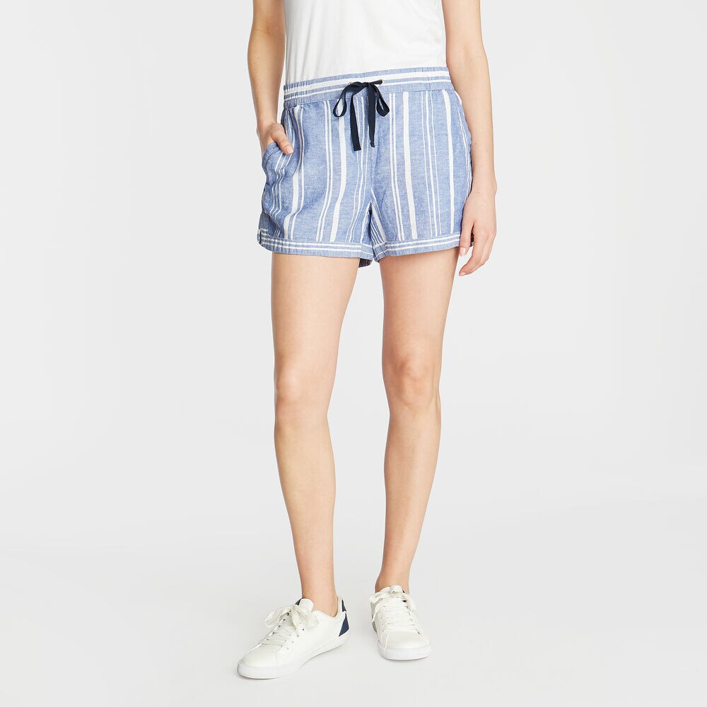4" LINEN SHORTS IN VARIEGATED STRIPE,Deep Navy Heather,large