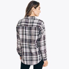 PLAID FLANNEL BUTTON-DOWN SHIRT,Seal Grey,large