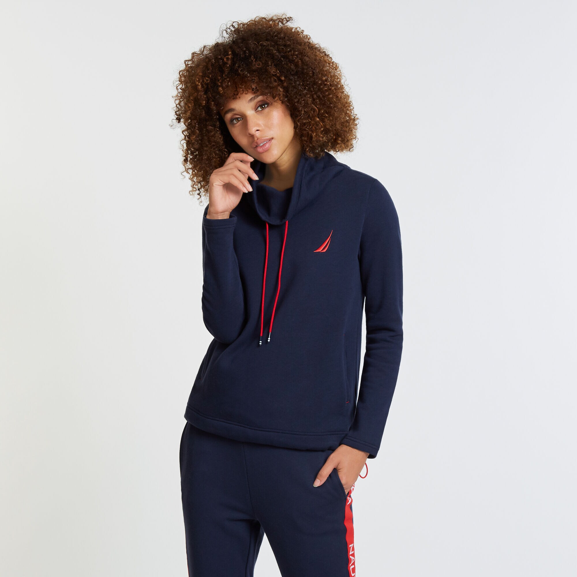 Solid Funnel-Neck Pullover Sweatshirt,Stellar Blue Heather,large