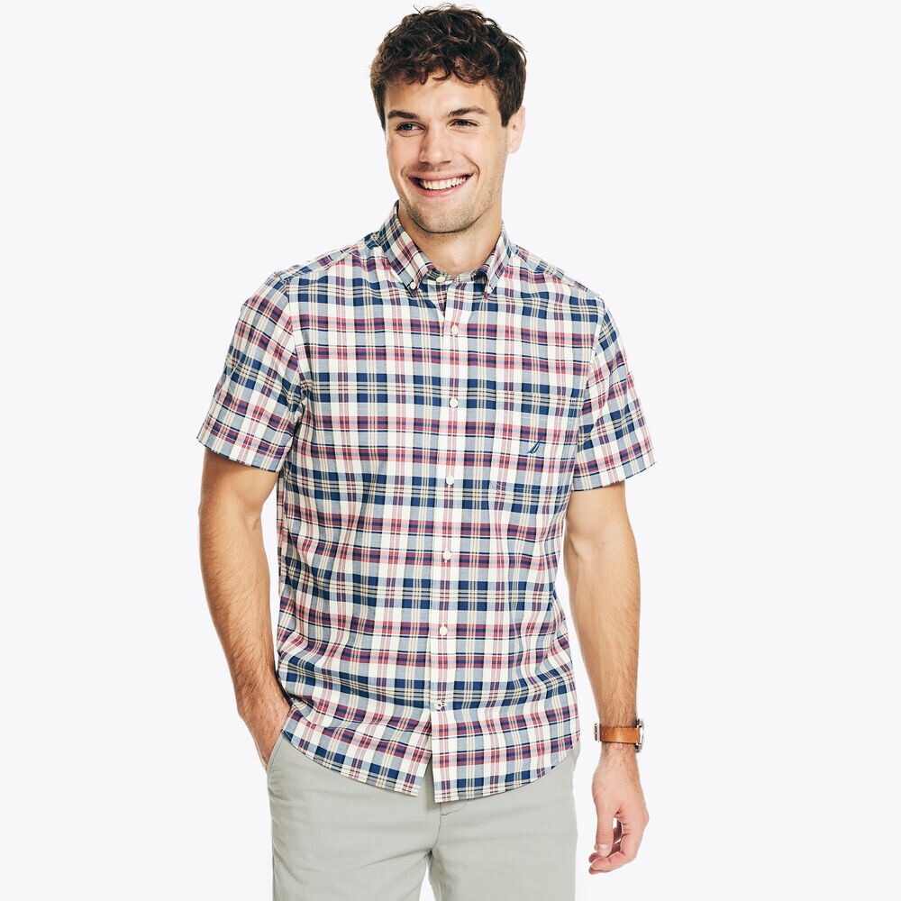 PLAID SHORT-SLEEVE SHIRT,Marshmallow,large