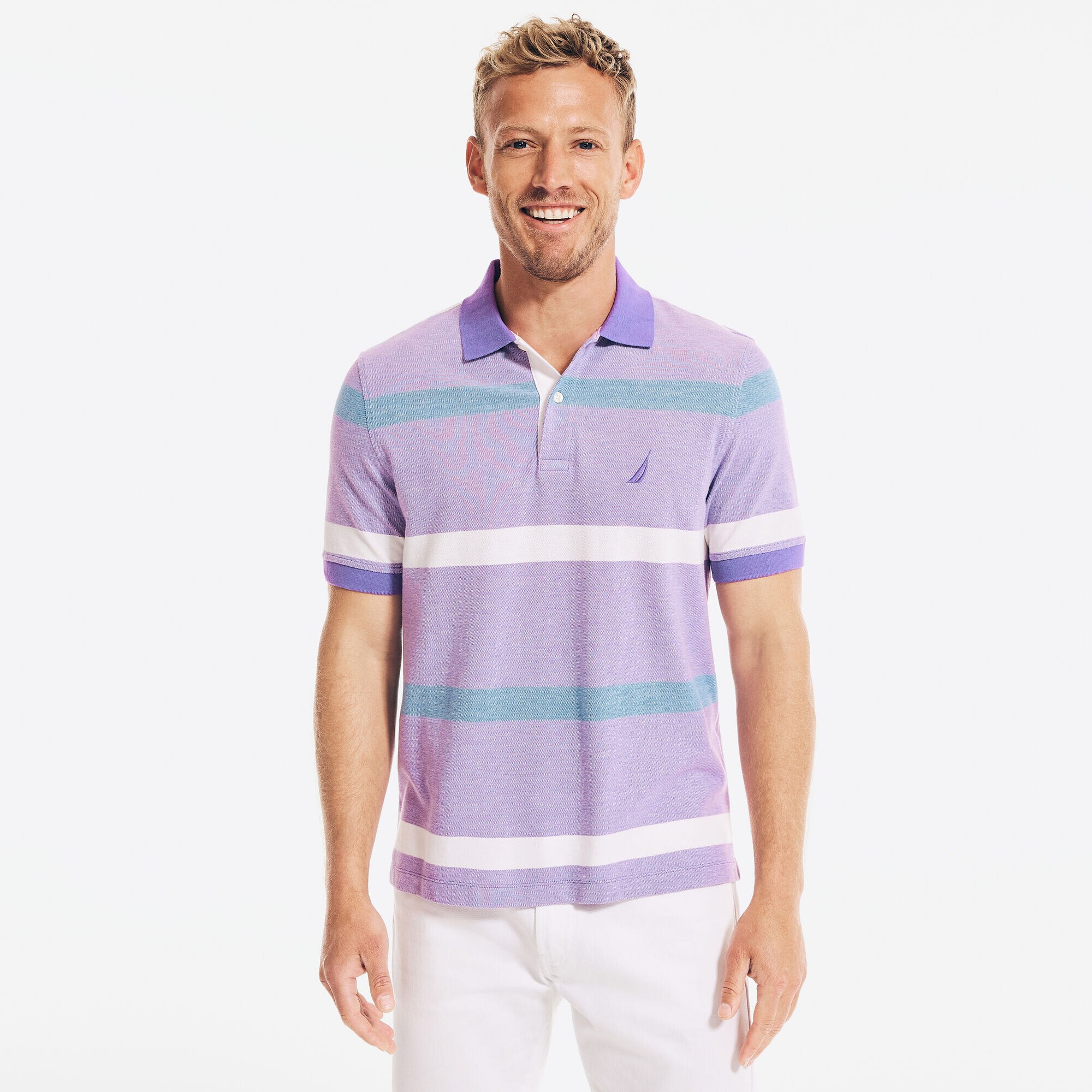 CLASSIC FIT STRIPED POLO,Ocean Violet,large