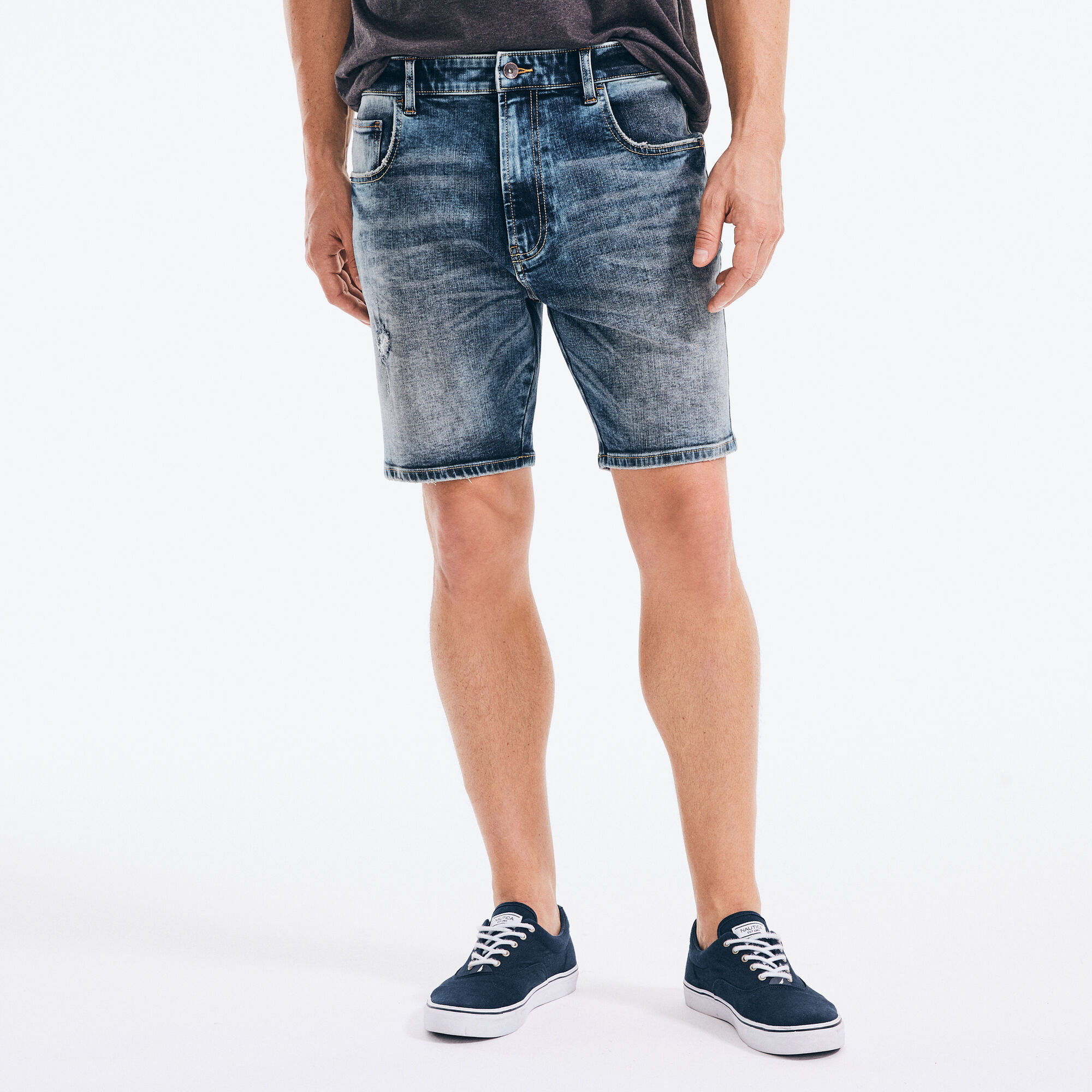 NAUTICA JEANS CO. 8.5" DISTRESSED DENIM SHORT,Gulfcoast Blue Heather,large