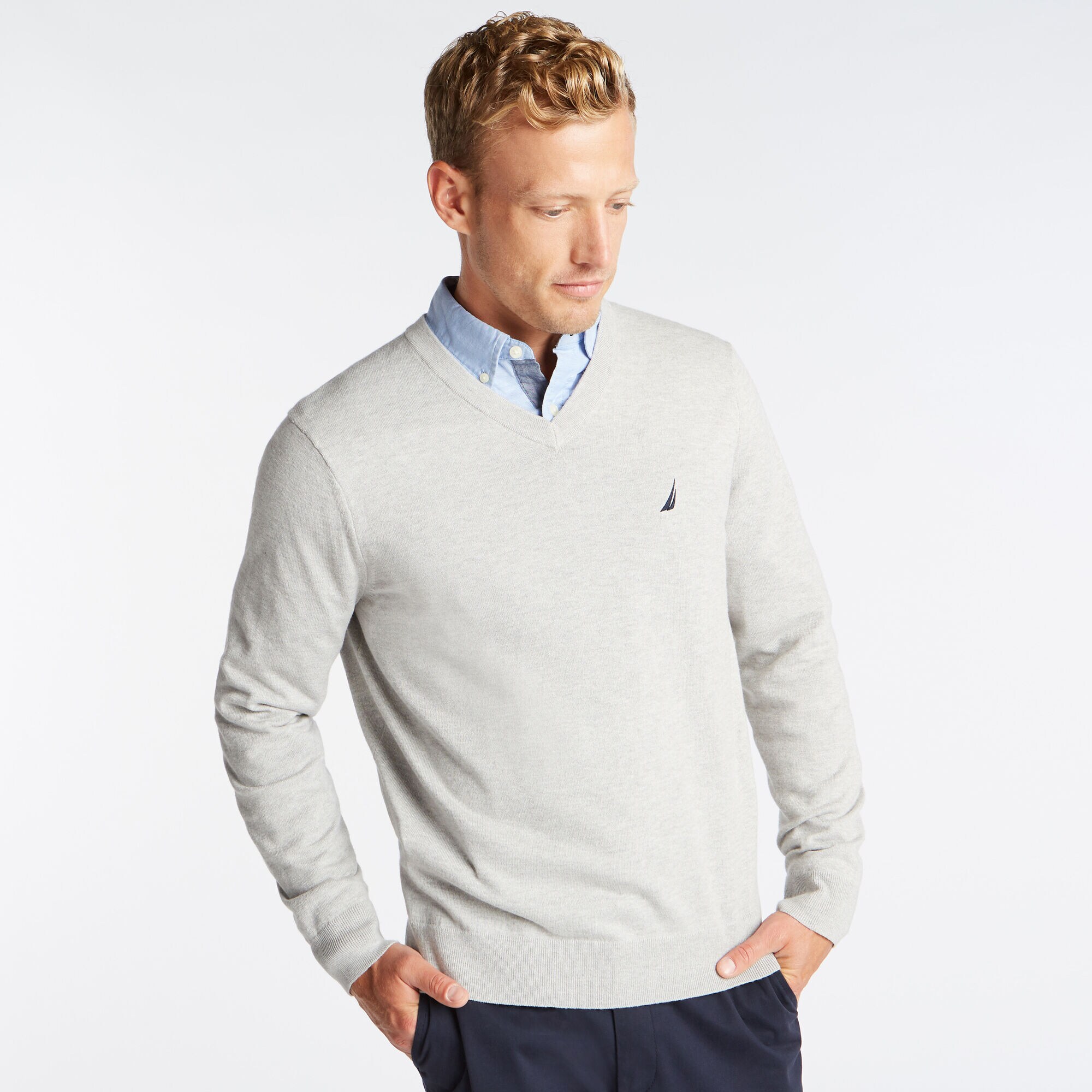 NAVTECH V-NECK SWEATER,Grey Heather,large