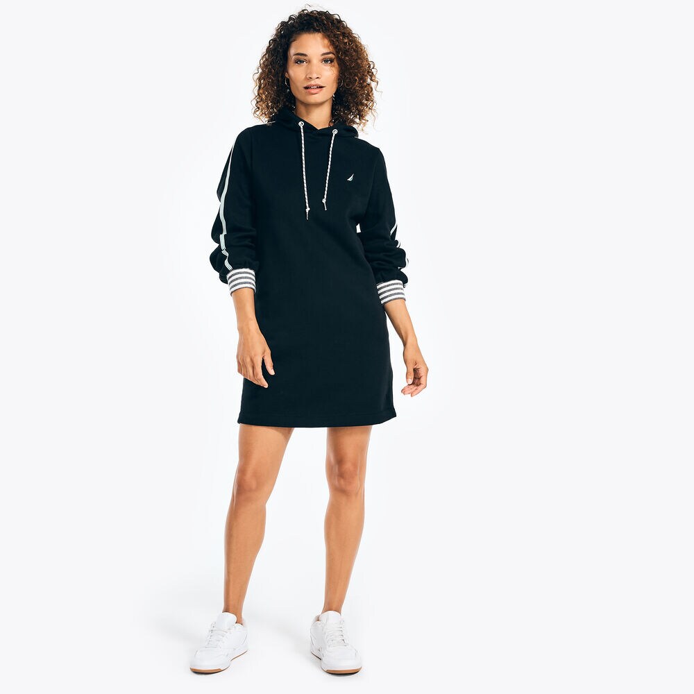 FLEECE HOODIE DRESS,True Black,large