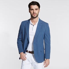 Brielle Seersucker Jacket in Plaid,Navy,large