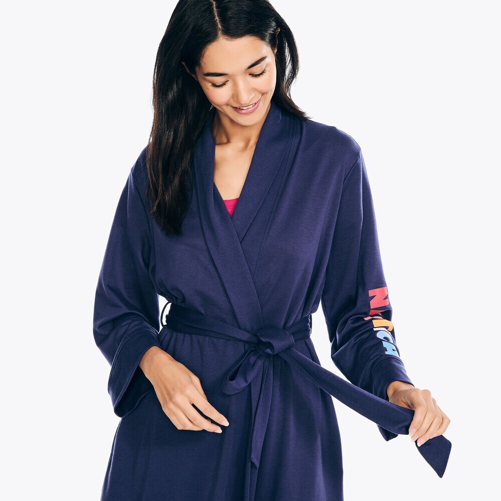 Belted Logo Robe,Tugboat Blue,large