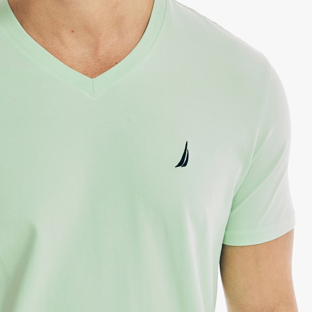 SOLID V-NECK T-SHIRT,Green Spruce,large