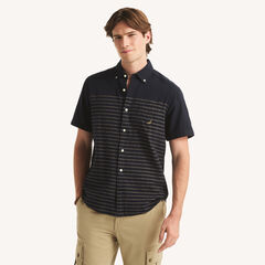 Striped Short-Sleeve Shirt,Stellar Blue Heather,large