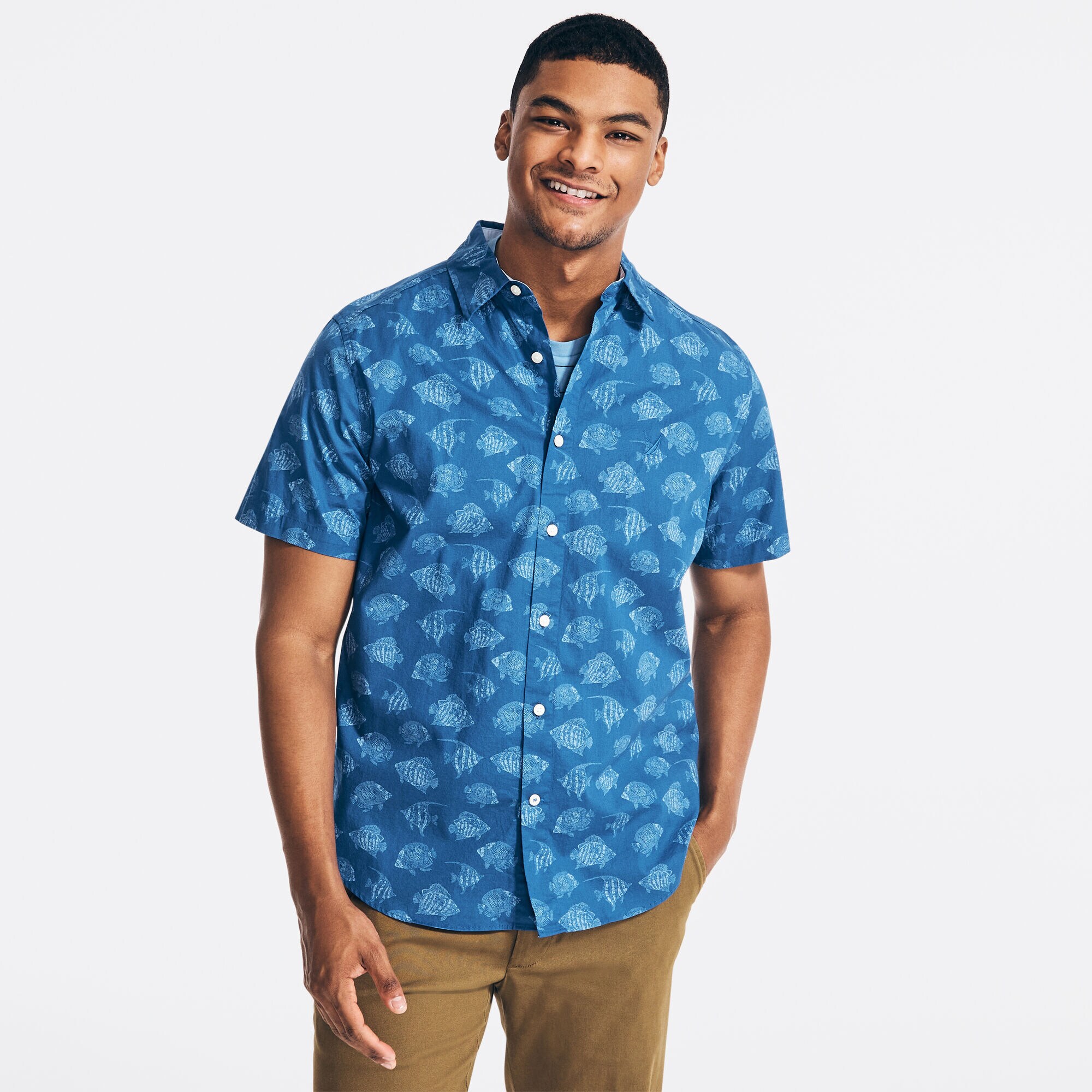 FISH PRINT SHORT-SLEEVE SHIRT,Limoges,large