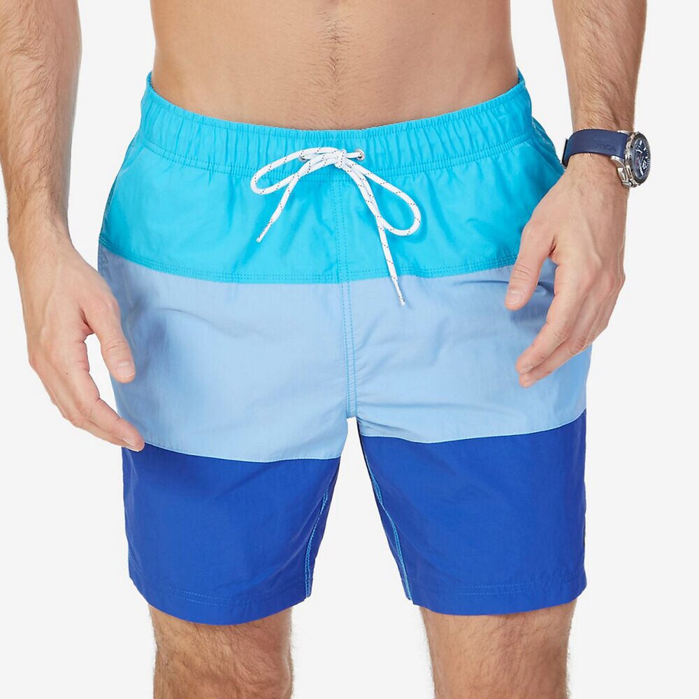 Big & Tall Quick-Dry Tri Block Swim Trunks,Windsurf Blue,large
