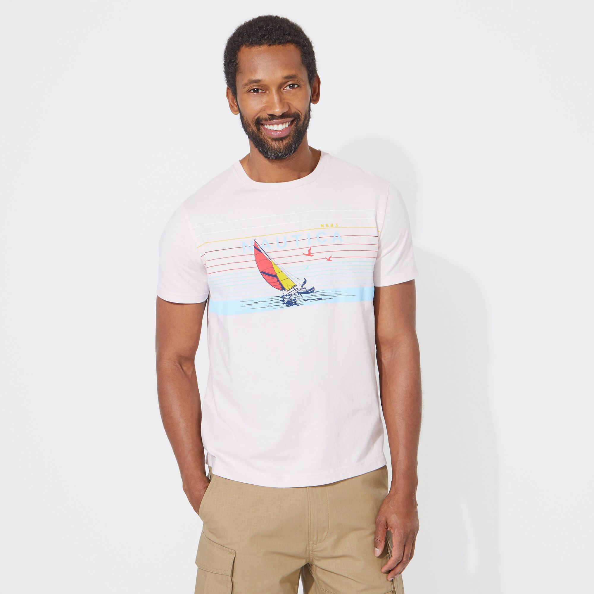 STRIPED GRAPHIC T-SHIRT,Aren/Mauve,large