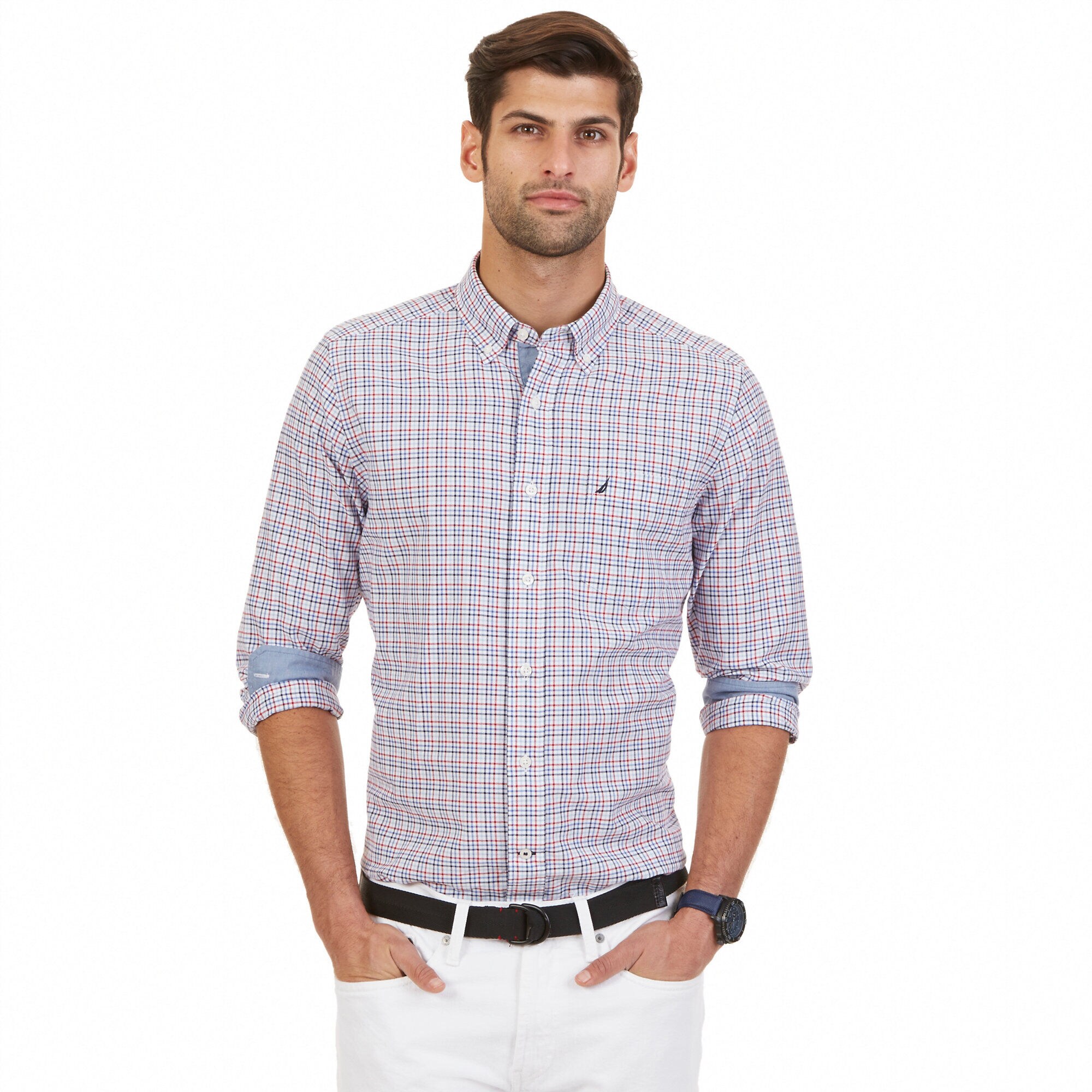  Big & Tall Tattersall Oxford Shirt,Nautica Red,large