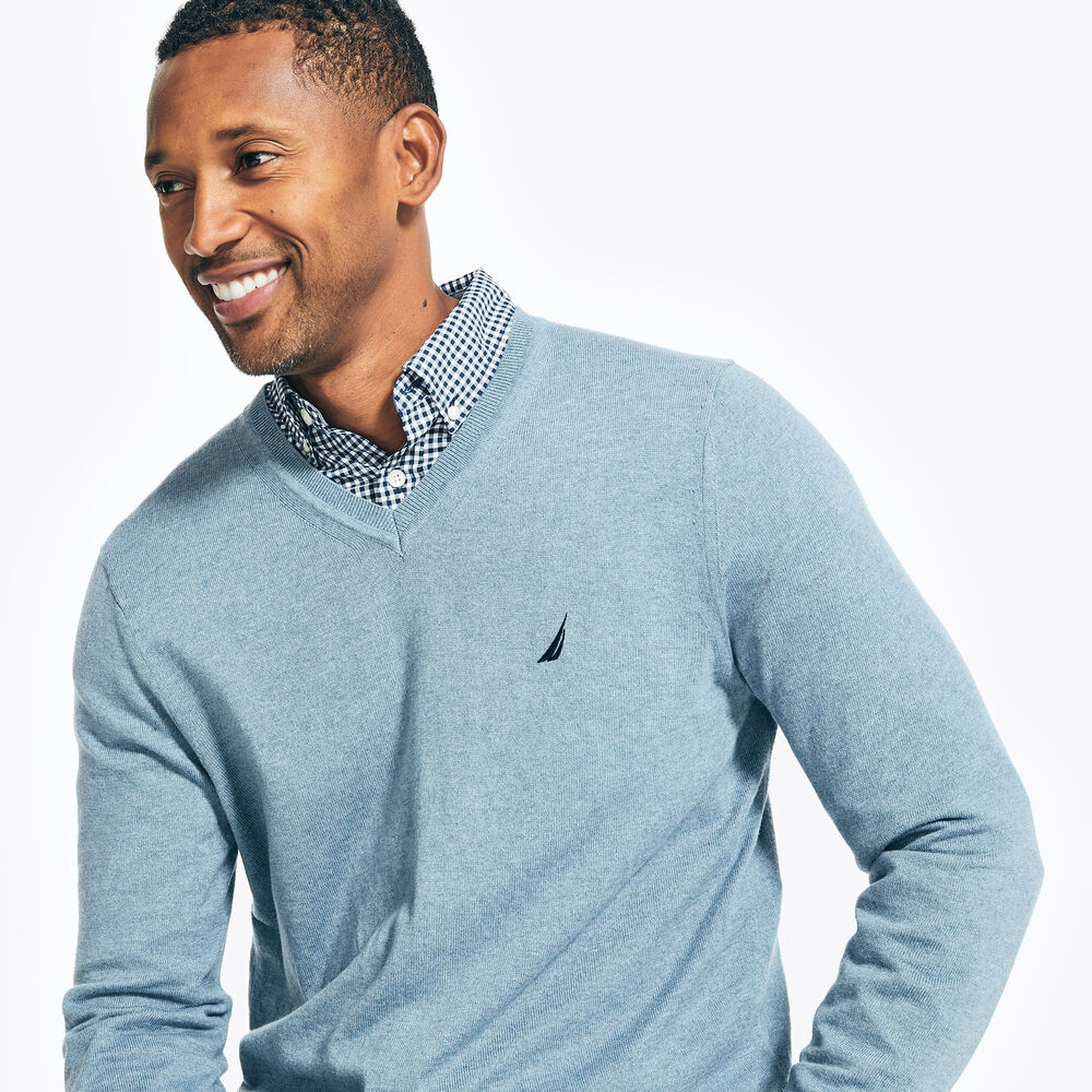 BIG & TALL NAVTECH V-NECK SWEATER,Anchor Blue Heather,large