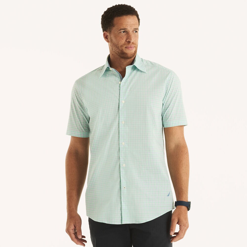Big & Tall Navtech Classic Fit Plaid Short-Sleeve Shirt,Bright White,large