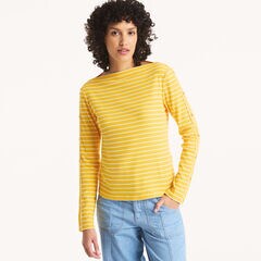 Striped Boat-Neck Top,Marigold,large
