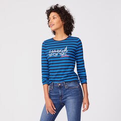 STRIPED GRAPHIC LONG SLEEVE T-SHIRT,Stellar Blue Heather,large