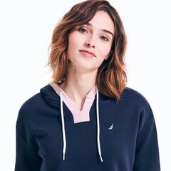 SPLIT NECK PULLOVER HOODIE,Stellar Blue Heather,large