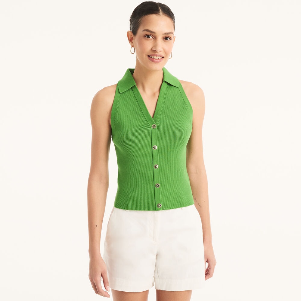Halter Polo Sweater,Green Apple,large