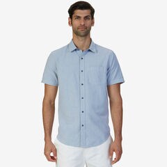 Slim Fit Short Sleeve Oxford Shirt,Blue Indigo Heather,large