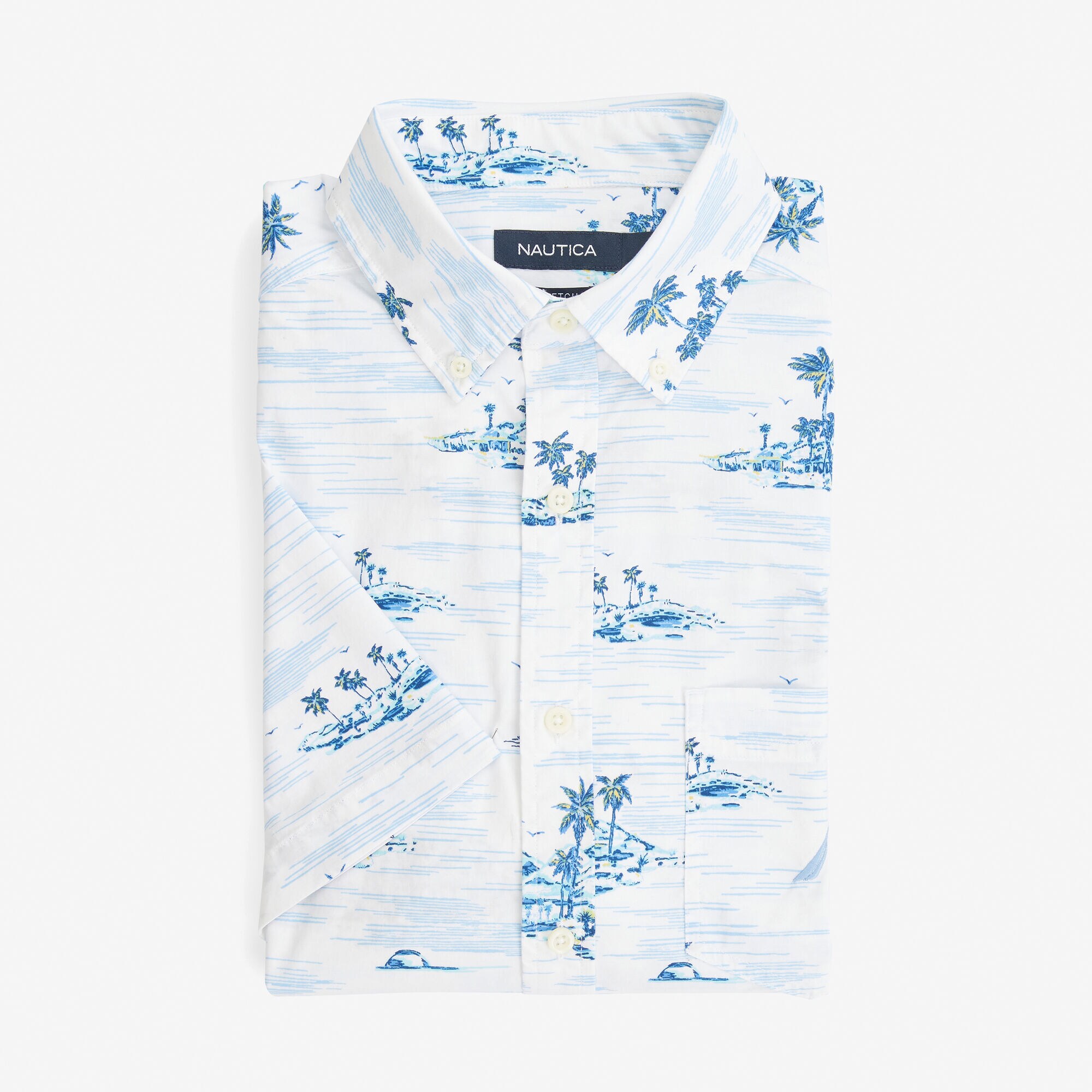 ISLAND PRINT SHORT-SLEEVE SHIRT,Bright White,large