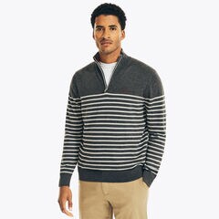 NAVTECH STRIPED QUARTER-ZIP SWEATER,Charcoal Heather,large