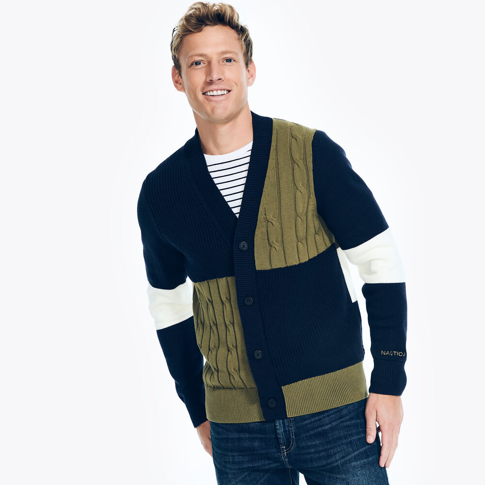 1983 Textured Colorblock Cardigan,Stellar Blue Heather,large