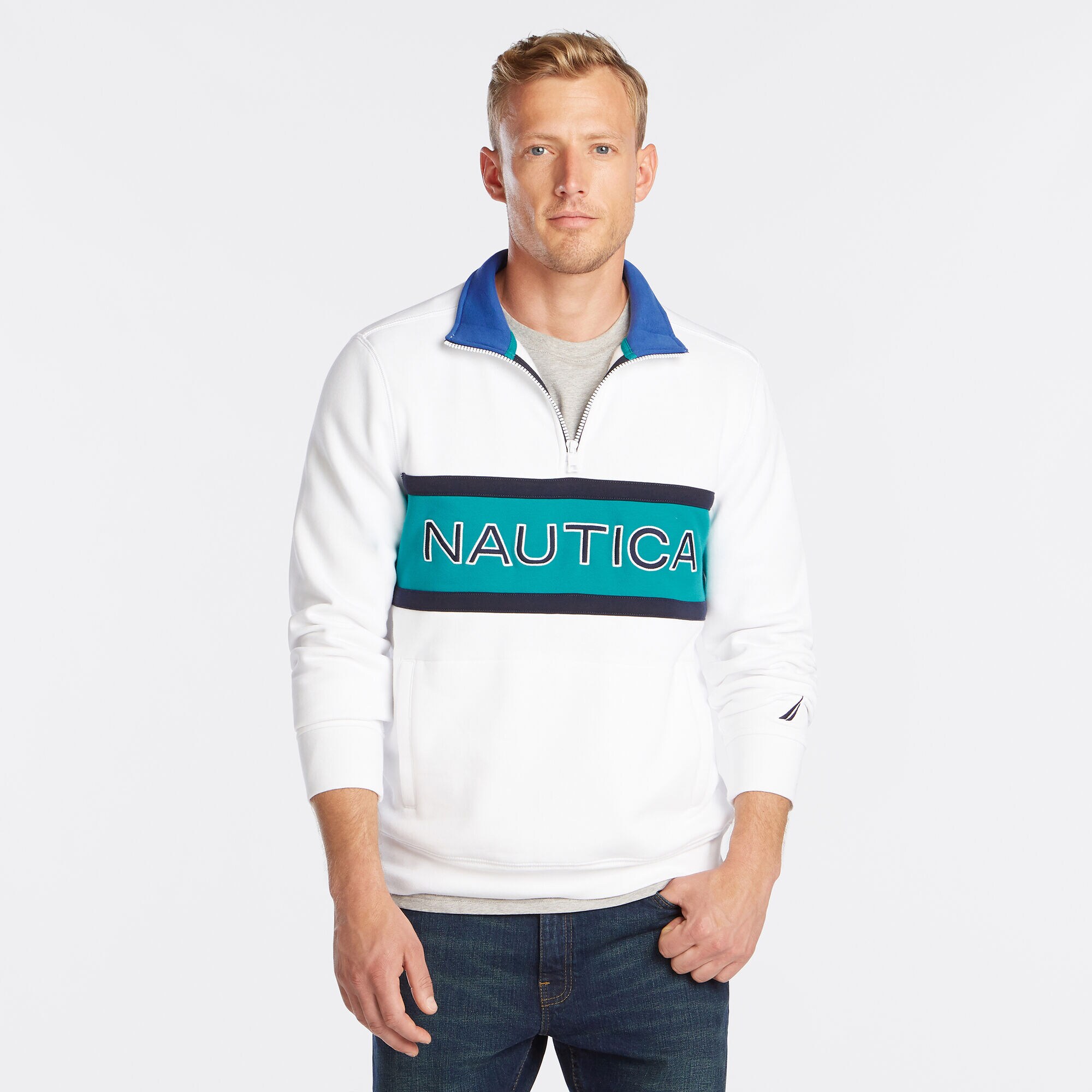 QUARTER-ZIP FLEECE PULLOVER,Bright White,large