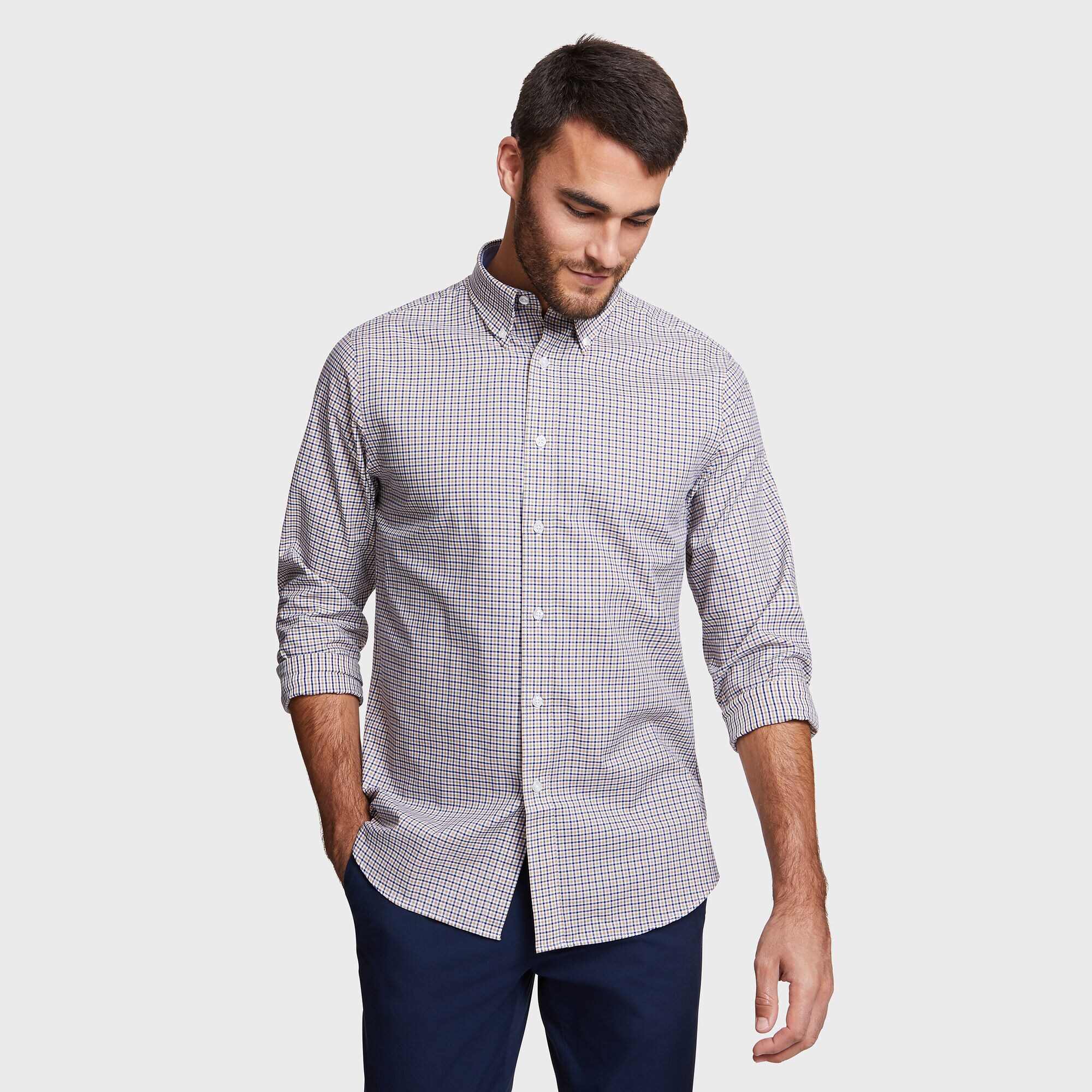 CLASSIC FIT SHIRT IN KHAKI SMALL TATTERSALL,Tavern,large