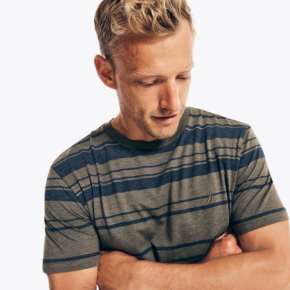 STRIPED CREWNECK T-SHIRT,Dark Hunter,large